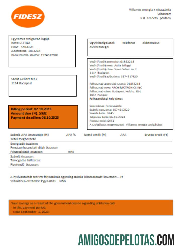 FIDESZ Fatura de serviços públicos fácil de preencher, SCR baixar para verificação